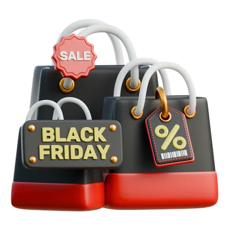 Black Friday Shopping Bags  3D Icon