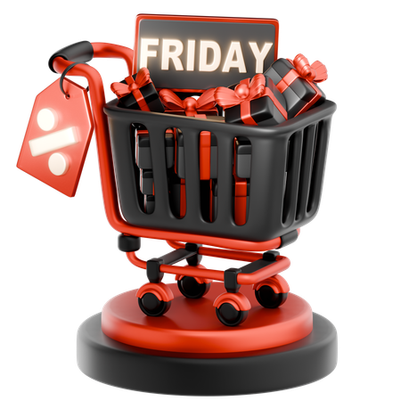 Black Friday Shopping Cart With Gifts  3D Icon