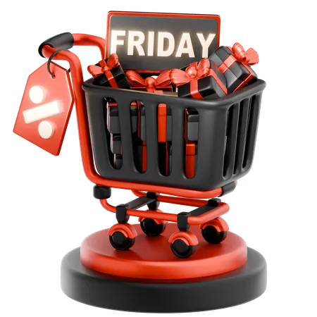 Black Friday Shopping Cart With Gifts  3D Icon