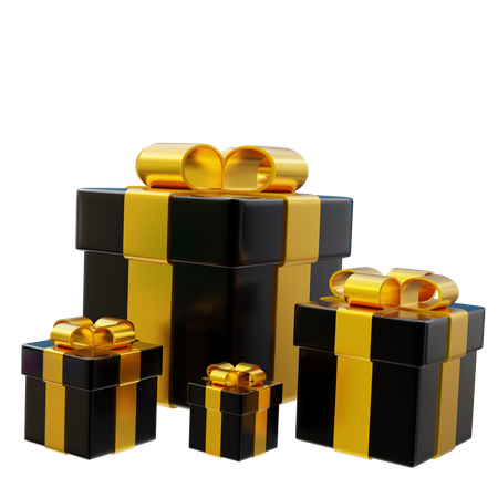 Black Gift Box With Gold Ribbon  3D Icon