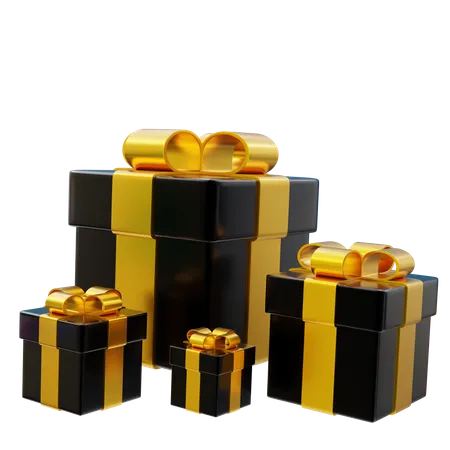 Black Gift Box With Gold Ribbon  3D Icon