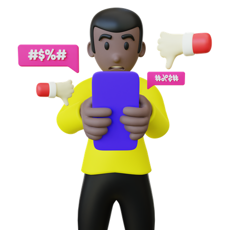 Black Guy Getting Cyberbully From His Smartphone  3D Icon