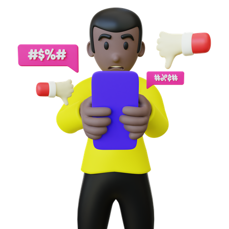 Black Guy Getting Cyberbully From His Smartphone  3D Illustration