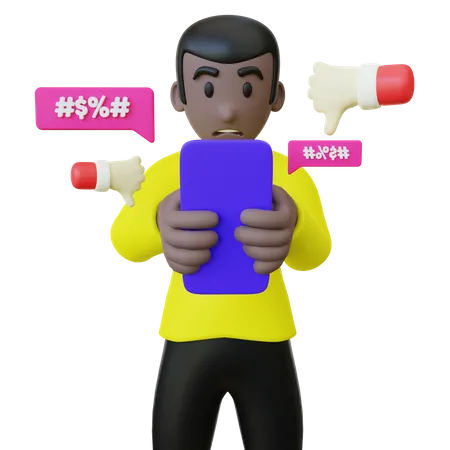 Black Guy Getting Cyberbully From His Smartphone  3D Illustration