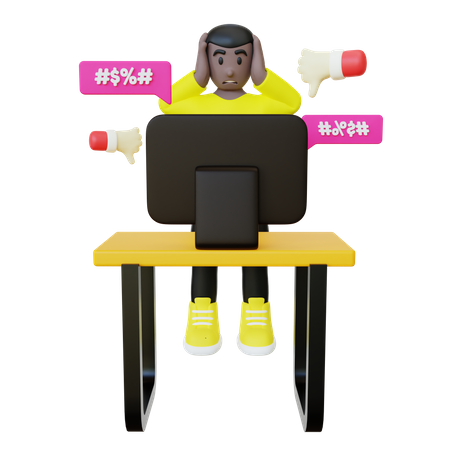 Black Guy Reading Hate Comment From His Pc  3D Icon