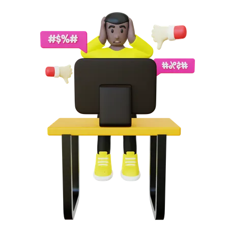3 D Illustration Of Black Guy Reading Hate Comment From His Pc 3D Illustration