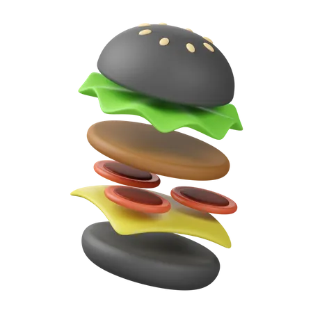 Black Burger 3 D Icon Design 3D Icon