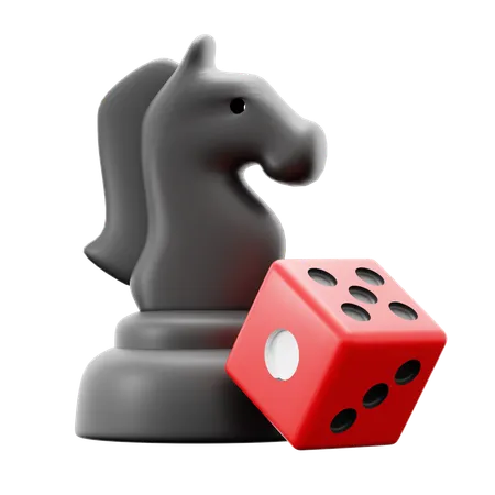 Black Horse Chess Piece With Red Dice Cube For Strategic Sport Game And Casino Gambling 3 D Icon Illustration Render Design 3D Icon