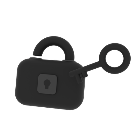 Black Lock with Key  3D Illustration