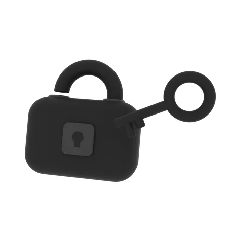 Black Lock with Key  3D Illustration