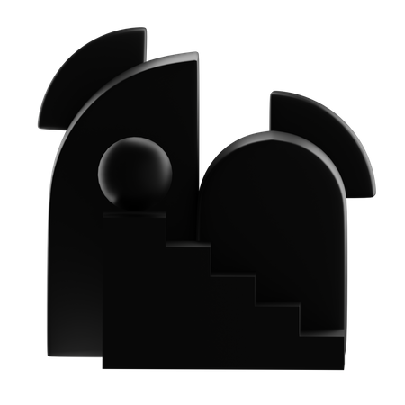 Black Matte Abstract Shape  3D Icon