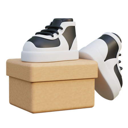 Black Sneakers With Shoes Box  3D Icon