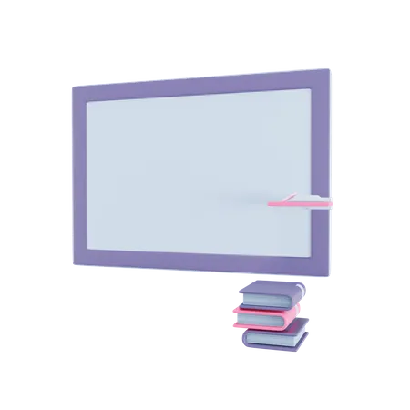 Blackboard And Books  3D Illustration