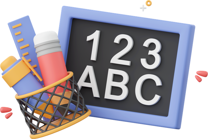Blackboard With Stationery  3D Icon