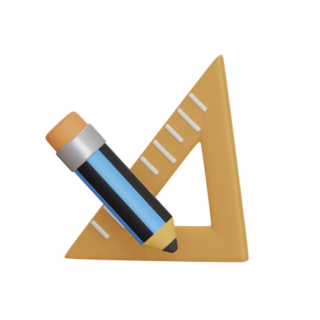 Bleistift und Dreiecklineal  3D Icon