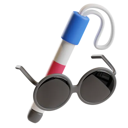 3 D Blind Walking Stick And Black Glasses Icon Illustration 3D Icon