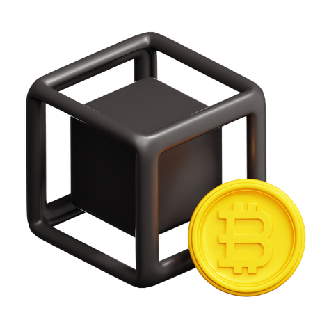 Block and Bitcoin  3D Icon