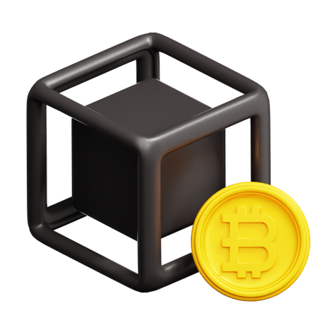 Block and Bitcoin  3D Icon