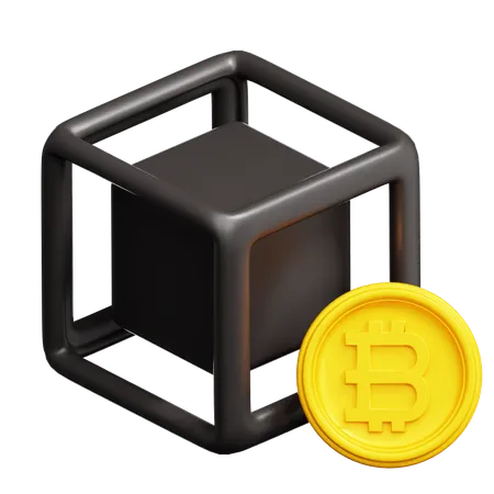 Block and Bitcoin  3D Icon