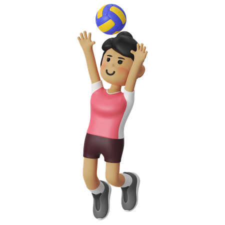 Block Volley Player Girl  3D Illustration