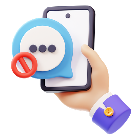 Blocked Message with Hand Holding Smartphone  3D Icon