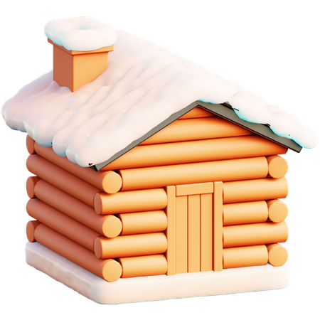 Blockhütte mit schneebedecktem Dach  3D Icon