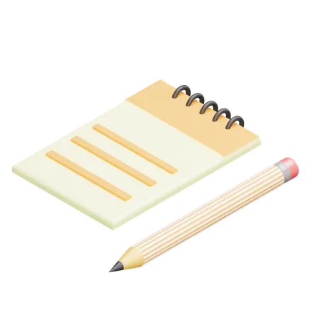 Bloco de notas e lápis  3D Illustration