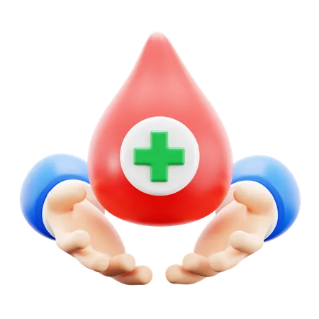 Blood Water Drop On Hand For Donor Volunteer Medical Hospital 3 D Icon Illustration Render Design 3D Icon