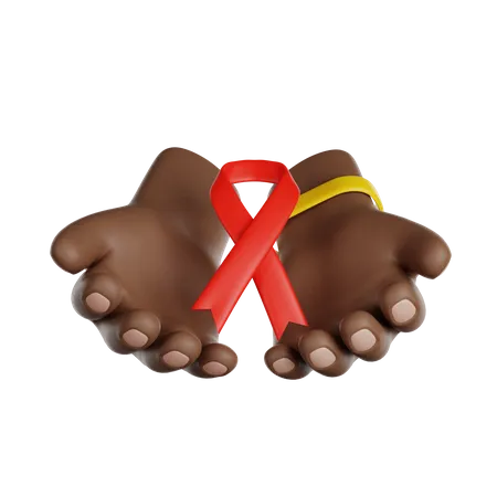 World AIDS Day Volunteer Hands Holding A Red Ribbon 3 D Render Icon 3D Icon