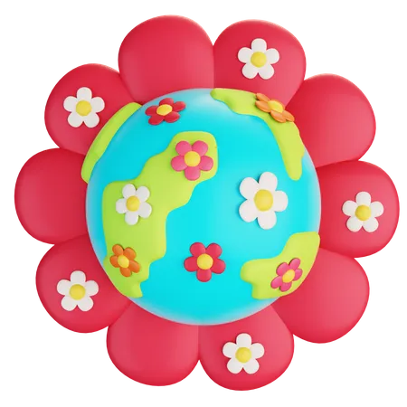 Blooming Earth With Flowers  3D Icon