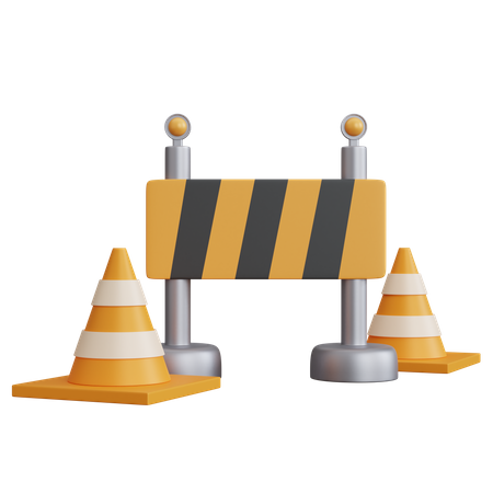 Bloqueio de estrada com dois cones de trânsito  3D Icon