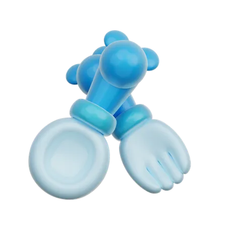 3 D Blue Baby Fork And Spoon Baby Gender Reveal Its A Boy Birthday Party 3 D Rendering 3D Icon