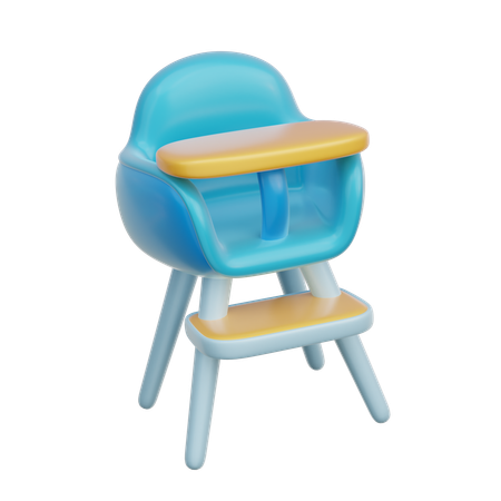Blue Baby High Chair  3D Icon