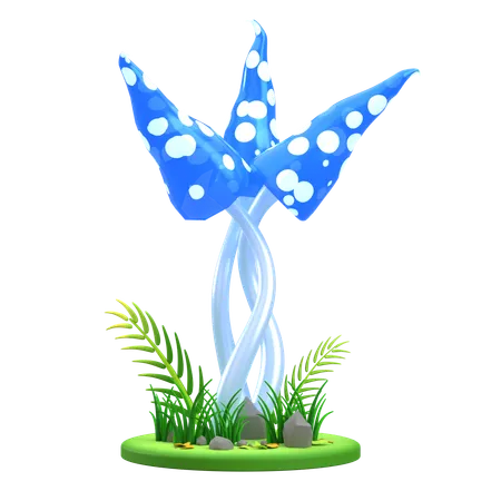 Mushroom Blue Butterfly  3D Icon