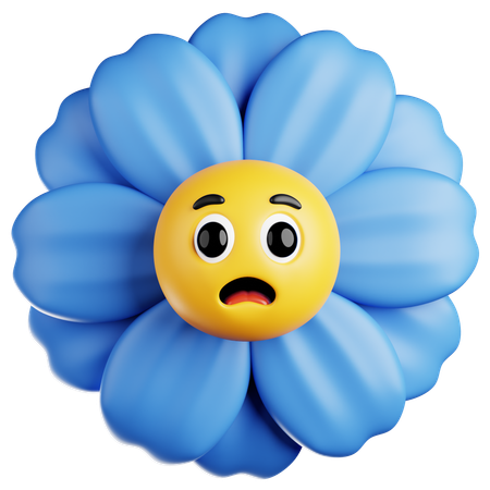 Blue Flower With Anxious Face  3D Icon
