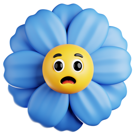 Blue Flower With Anxious Face  3D Icon