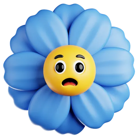 Blue Flower With Anxious Face  3D Icon