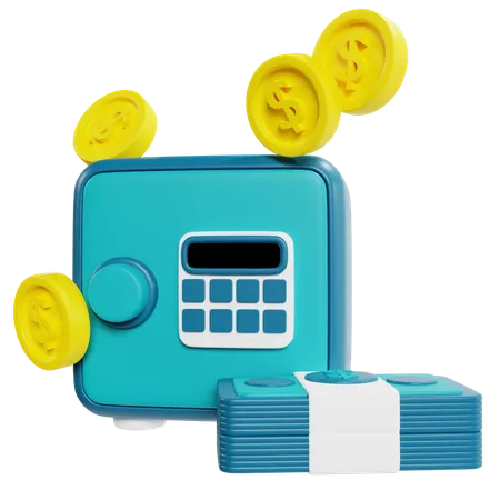 Blue Safe With Coins And Bills  3D Icon