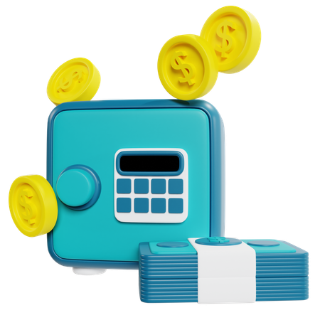 Blue Safe With Coins And Bills  3D Icon