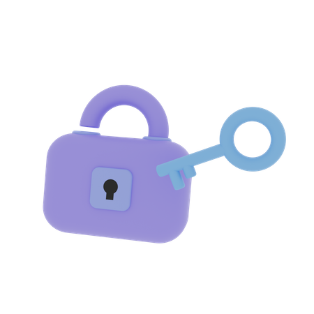 Blueish Lock with Key 3D Illustration