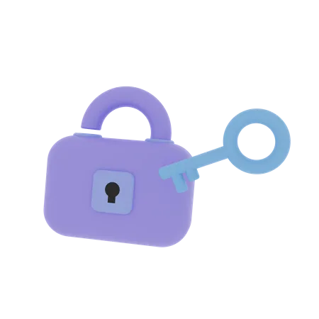 Blueish Lock with Key  3D Illustration
