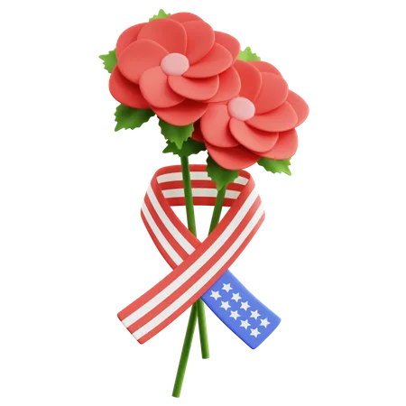 Blume mit amerikanischer Flaggenschleife  3D Icon