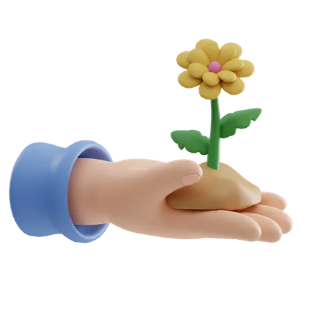 Blume mit Hand  3D Icon