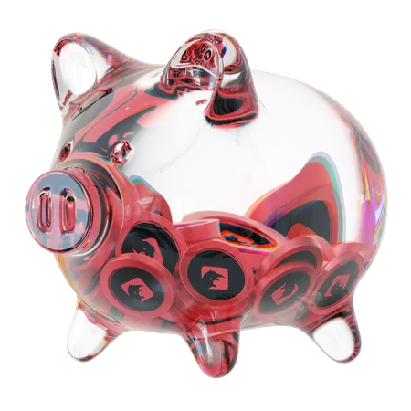 Bnx – Sparschwein aus klarem Glas mit abnehmendem Stapel an Kryptomünzen  3D Icon