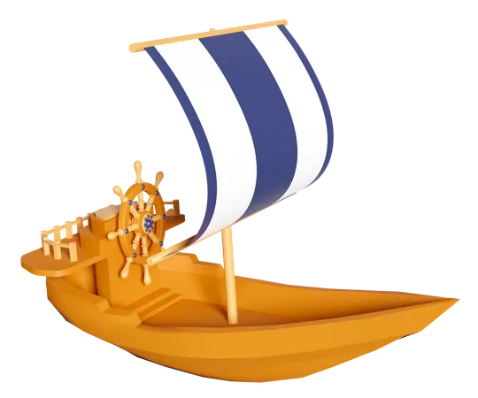 3 D Boat With Helm Stern Wheel Isolated On Blue Background Summer Travel Concept 3 D Render Illustration 3D Illustration
