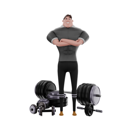 Bodybuilder im Fitnessstudio  3D Illustration