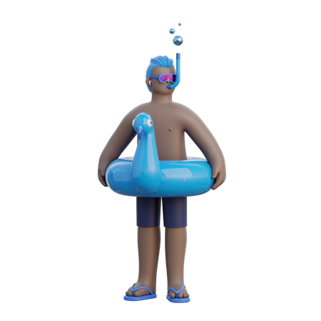 Homem usando bóia salva-vidas  3D Illustration