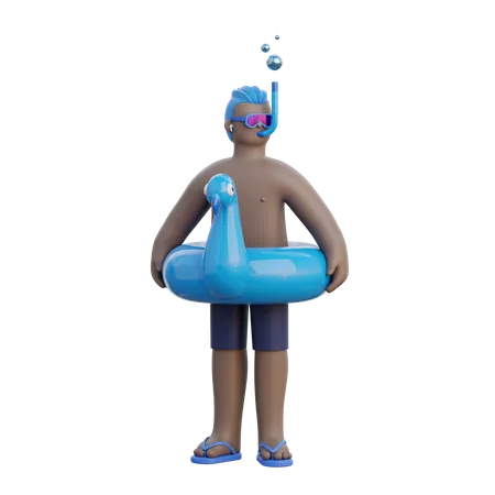 Homem usando bóia salva-vidas  3D Illustration
