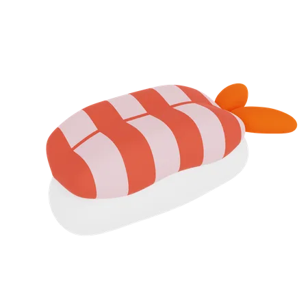 3 D Illustration Boiled Shrimp Sushi Ebi Sushi 3 D Rendering Of A Cartoon Japanese Food 3D Icon
