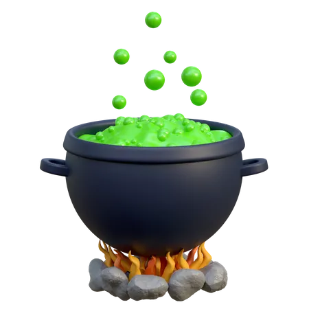 Witch Boiling Green Magic Potion In Cauldron Halloween 3 D Icon Illustration 3D Icon